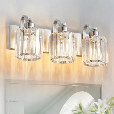 Imagem de Aixialin Luminária de banheiro moderna com 3 luzes de níquel escovado para banheiro com abajur redondo (exceto lâmpada)