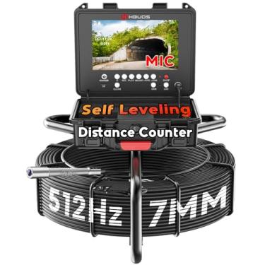 Imagem de Câmera de esgoto com transmissor de 512 Hz de 91 metros, cabo 7 mm mais grosso, câmera de drenagem autonivelante com contador de distância, câmeras de inspeção de encanamento de tubulação HD 1080P HD