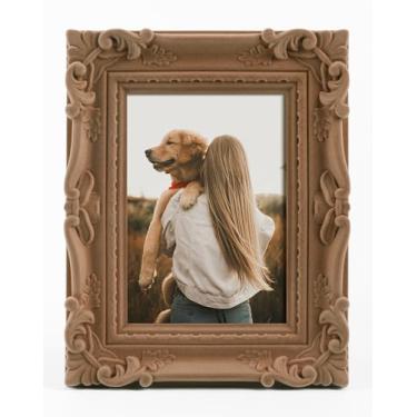 Imagem de FOLKOR Molduras para fotos 10 x 15 cm para impressões de desenhos, pequena moldura decorativa com vidro/suporte de verdade, moldura ornamentada rococó para presente para casamento, chá de bebê