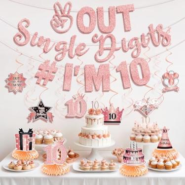 Imagem de PHXEY 25 Peças De Decorações Para 10º Aniversário Meninas - Banner Um Dígito "I'M 10" Em Ouro Rosa, Decoração Dupla Festa, Centro Mesa Formato Favo Mel, Kit Suprimentos Cenário Fotográfico