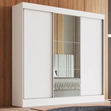 Imagem de Guarda-Roupa Casal Michigan 3 Portas 4 Gavetas 100% Mdf com Espelho Branco - Doripel Móveis