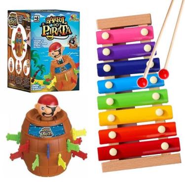 Imagem de Xilofone Infantil Brinquedo + Jogo Pula Pirata Barril Pirata - Art Bri