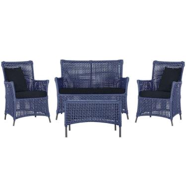 Imagem de Jogo Sofá 2 Poltronas e Mesa Igapó Preta E12 Trama autêntico Azul