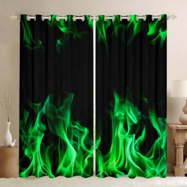 Imagem de Cortina de janela de chama verde, cortinas de chamas frias, crianças, meninos, homens, adolescentes, moderno, moderno, tratamento de janela, preto, macio, decoração de quarto, sala de estar, 2 painéis