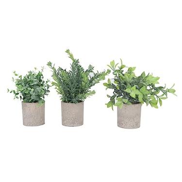 Imagem de 3 Pacote de maconha Planta artificial Decorativa Decorativa Faux em vasos de eucalipto em vasos de eucalipto para escritório de mesa