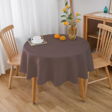 Imagem de NLMUVW Toalha de mesa redonda de linho marrom, resistente à água, texturizada, toalha de mesa de fazenda para cozinha, jantar, café, 91 cm