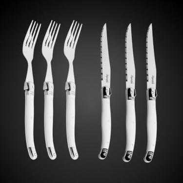 Imagem de Jogo 12 Talheres Laguiole Corte E Degustação Premium Conforto Ergonômico – Cabos Leves, Bem Equilibrados (Branco)