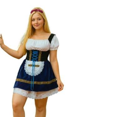 Imagem de Vestido Frida Feminino Alema Veludo Azul com avental - Princesa Urbana