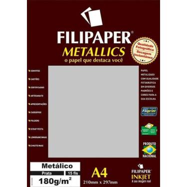 Imagem de Papel Prata Metálico A4 210x297mm 180g/m² Filipaper 15fls