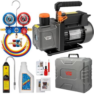 Imagem de VTG VOGTEN Conjunto de medidor e bomba de vácuo CA 4,5 CFM, para sistemas mini split/HVAC/Auto, kit de medidor de coletor serve para R134a R12 R22 R410a, incluindo detector de vazamento, estojo de