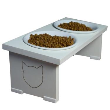 Imagem de Comedouro Elevado Duplo Gato Pet MDF Duo - Porcelana