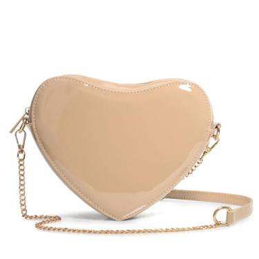 Imagem de Bolsa de ombro feminina coração de couro vegano brilhante bolsa transversal bolsa cosplay, Nude.