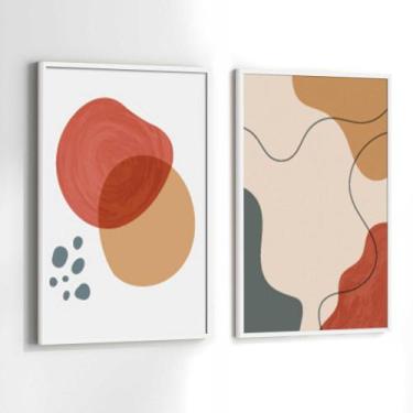 Imagem de Conjunto Quadros Decorativos com Moldura Abstrato Formas Vermelho Bege