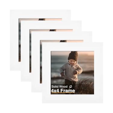 Imagem de KINLINK Porta-retrato 10 x 10 cm, molduras quadradas brancas de madeira maciça para fotos 10 x 10 sem tapete, molduras brancas para exibição de parede e mesa, pacote com 4