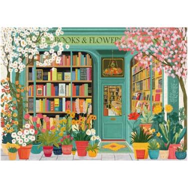 Imagem de PICKFORU Book Jigsaw Puzzles 1000 Pieces, Spring Flowers Bookstore Puzzles for Adults, Blooming Bookshelf Puzzle as Home Decor
