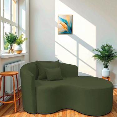 Imagem de Recamier Curvo Orgânico 150cm 2 Lugares Lado Direito para Sala de Estar Linho Londres Verde