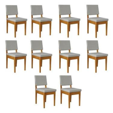 Imagem de Kit 10 Cadeiras 100% Madeira Maciça Encosto e Assento Estofado Miami -