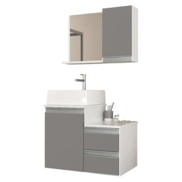 Imagem de Conjunto de Armário e Armário de Casa de Banho de 60 cm - Resistente à humidade, ideal para espaços compactos, perfeito para organizar toalhas e produtos de higiene pessoal (Branco/Cinza)