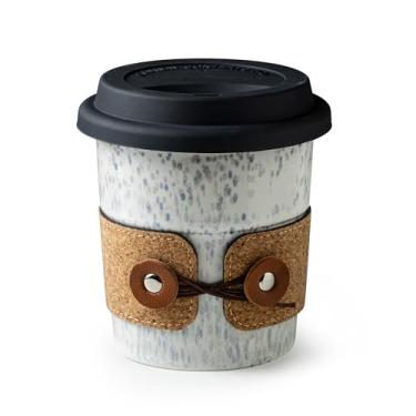 Imagem de Cormomu Copo de café de cerâmica, caneca de café grande de viagem com tampa, xícara de café grande de porcelana, caneca de chá reutilizável, segura para micro-ondas e lava-louças, presentes de café