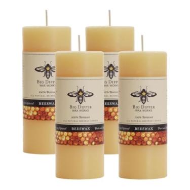 Imagem de Big Dipper Wax Works Pacote com 4 velas de pilar de cera de abelha – velas naturais de 5 x 12 cm, queima longa, ar limpo, feito à mão nos EUA, conjunto de presente não tóxico e ecológico