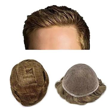 Imagem de Toupee para homens, sistema de substituição de cabelo, renda francesa, linha do cabelo natural, peruca masculina, preto, marrom, loiro, cor europeia, peças de cabelo humano 20 x 25,4 cm - 120%