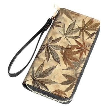 Imagem de FQTBCEARI Carteira feminina de grande capacidade de couro PU com zíper bolsa clutch, Folha de maconha, One Zippers