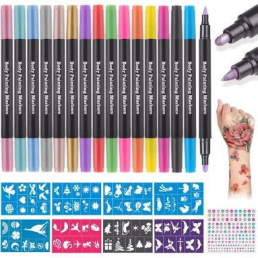 Imagem de Marcadores de tatuagem temporários Lictin 16 cores com 80 estênceis