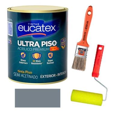 Imagem de Kit Tinta para Pintar Piso e Calçada 900ml + Rolo + Pincel - Eucatex, 