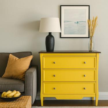 Imagem de Cômoda para Quarto em Mdf 3 Gavetas Amsterdã Amarelo/Amêndoa