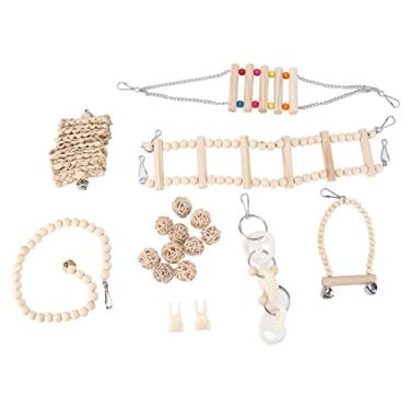 Imagem de 18pcs papagaios que mastigam brinquedo conjunto de madeira pendurado rede de pássaro gaiola swing brinquedos kit para periquitos calopsitas