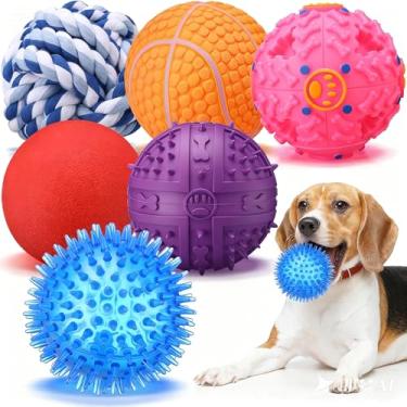 Imagem de Soulchen Pacote com 6 bolas de brinquedo interativas para cães grandes de 8,5 cm, bolas pontiagudas sortidas para limpar os dentes e treinar, buscar brinquedos para cães grandes, para mastigar e
