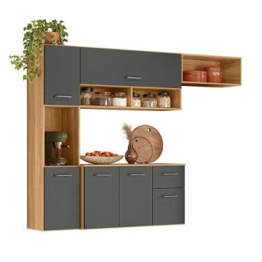 Imagem de Cozinha Suspensa 6 Portas 1 Gaveta Becca - Nicioli, Freijó/chumbo