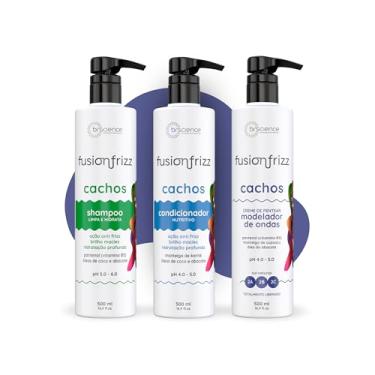 Imagem de Kit Shampoo, Condicionador e Creme de Pentear Modelador de Ondas Brscience FusionFrizz Cachos – Limpeza, Hidratação e Definição Suave para Cabelos Ondulados 2A, 2B e 2C – 3x500ml