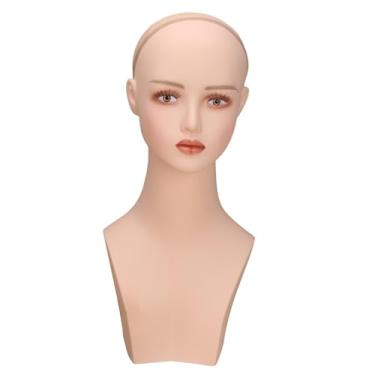 Imagem de harayaa Cabeça de manequim feminina, suporte para peruca, com orifício de inserção para apliques de cabelo, exibição de perucas, modelagem, Batomzinho