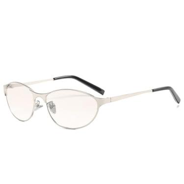 Imagem de Óculos de sol gatinho com armação pequena, moderno, masculino e feminino, de metal, clássico, casual, para dirigir, UV400, prateado, prateado