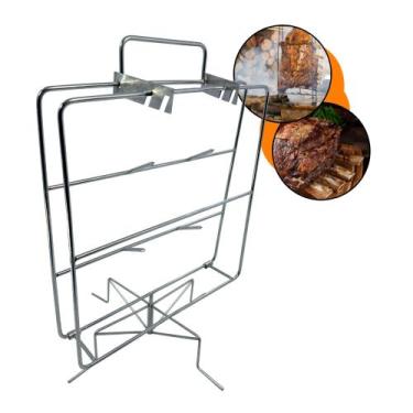 Imagem de Espeto Fogo Chão Inox Costela Cordeiro Patagônico Grelha Churrasco Gaú