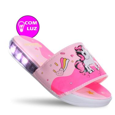 Imagem de Chinelo Slide Unicórnio Com Luz Led Infantil Feminina