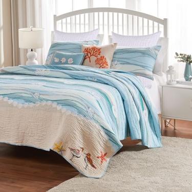 Imagem de Conjunto de colcha costeira bordada Greenland Home Maui com travesseiros decorativos e fronhas europeias, casal/queen (7 peças)