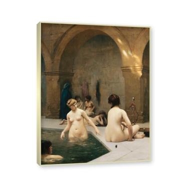 Imagem de NHLDZYH Moldura champanhe. Imagem natureza em tela, (os banhistas) de Jean Leon Gerome, reprodução de quadros, quadro de arte de parede de tela para casa. 60x80cm