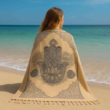 Imagem de Canga e Saída de Praia Poliéster Mão Hamsá Arabescos - Sarat Moda Indi