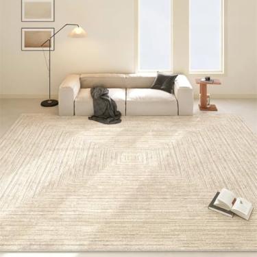 Imagem de Tapetes geométricos bege com linhas creme para sala de estar, decoração minimalista para casa, tapetes confortáveis e macios para quarto (80 x 120 cm (31 x 47 pol.) / YHT119-E)