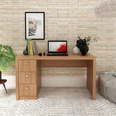 Imagem de Mesa para Escritório Reta 140cm com 3 Gavetas MDP Amêndoa Tecnomobili