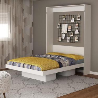 Imagem de Cama Articulada Vertical Casal de Parede com 2 Nichos MDP Branco Até 2