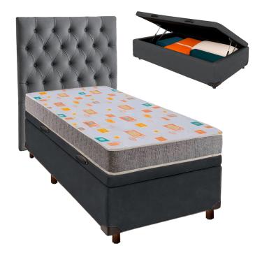 Imagem de Cama Box Bau + Colchão Solteiro D20 D20 Inducol + Cabeceira Estofada