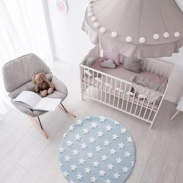 Imagem de Tapete Infantil Jolitex Mimo Estrelas Azul Redondo-Jolitex- Antiderrap