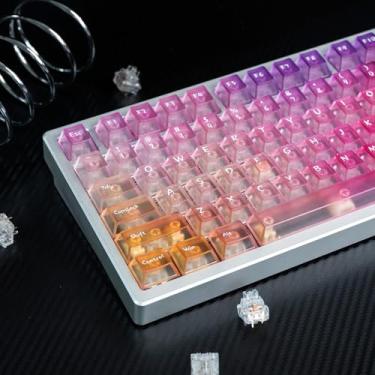 Imagem de mintcaps Teclas transparentes – Conjunto de teclas transparentes roxas de 128 teclas com perfil cereja para teclado mecânico Cherry Gateron MX
