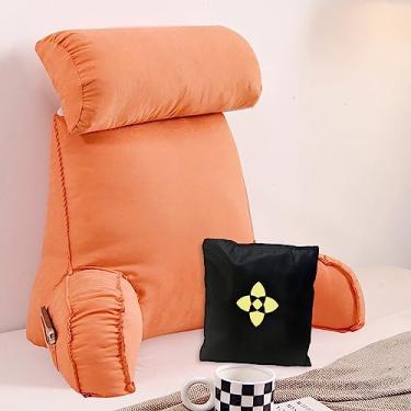 Imagem de Almofadas de leitura para suporte para as costas da cama - Almofada grande de suporte lombar com braço/suporte de pescoço removível - Almofadas de braço de cadeira de cama para descanso de cama