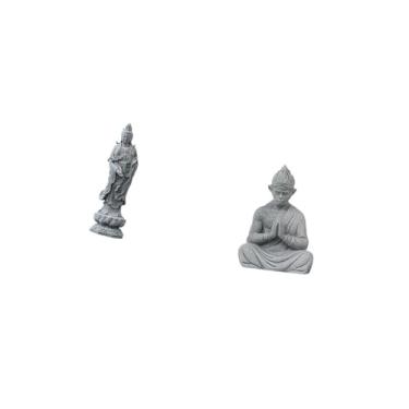Imagem de Fenteer Guan Yin Macaco Buda Estátua Estatueta Escultura de Buda Feminino Kuanyin Acessórios Ornamento Colecionável Miniatura Sol Wukong para Estante Armário