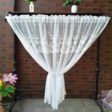 Imagem de Cortina de cozinha curta cortinas de cozinha transparentes de renda estilo de quinta americana - 1 peça cortinas de chiffon com bolso para bar, para meia cortina, cortina de porta, cortina A