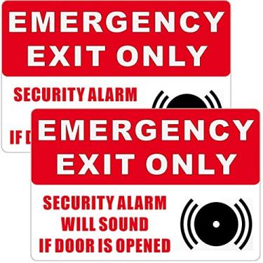 Imagem de Externo/interno (pacote com 2) 22,88 cm x 15,24 cm SOMENTE Saída de emergência - Alarme de segurança soará se a porta for aberta janela porta parede aviso adesivo decalques - Vinil autoadesivo